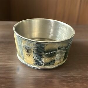 Pottery Barn Inlayed Horn Wine Bottle Holder Coaster Steel Buffalo Mosaic